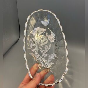 Vtg Silver City Flanders Poppy Sterling Silver Overlay Crystal Oval Dish 10.5 L
